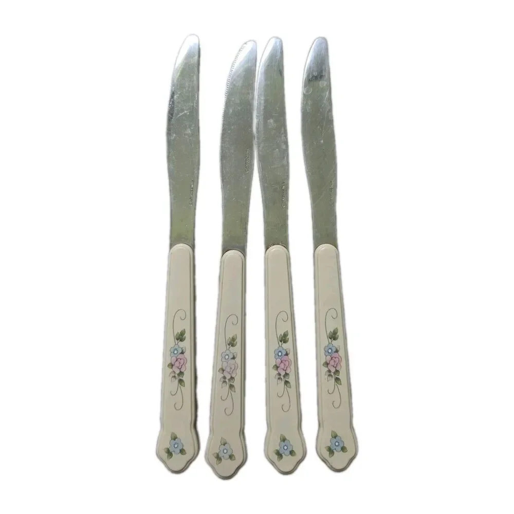 VTG Pfaltzgraff Naturewood Floral Butter Knives Set of 4 Stainless Flatware GUC